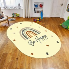 Viyana Home Dijital Baskılı Kaymaz Taban Yıkanabilir Oval Çocuk Odası Oyun Halısı, V-O-Çocuk-14-Sarı,