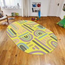 Viyana Home Dijital Baskılı Kaymaz Taban Yıkanabilir Oval Çocuk Odası Oyun Halısı, V-O-Çocuk-26-Sarı,