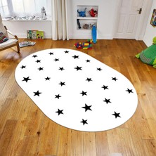 Viyana Home Dijital Baskılı Kaymaz Taban Yıkanabilir Oval Çocuk Odası Oyun Halısı, V-O-Çocuk-32-Beyaz,