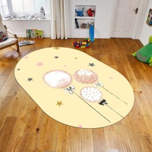 Viyana Home Dijital Baskılı Kaymaz Taban Yıkanabilir Oval Çocuk Odası Oyun Halısı, V-O-Çocuk-24-Krem,
