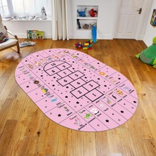 Viyana Home Dijital Baskılı Kaymaz Taban Yıkanabilir Oval Çocuk Odası Oyun Halısı, V-O-Çocuk-36-Pembe,