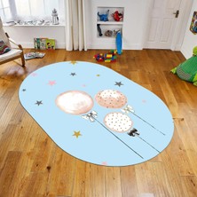Viyana Home Dijital Baskılı Kaymaz Taban Yıkanabilir Oval Çocuk Odası Oyun Halısı, V-O-Çocuk-24-Mavi,