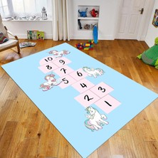 Viyana Home Dijital Baskılı Kaymaz Taban Yıkanabilir Çocuk Odası Oyun Halısı, V-Çocuk-37-Mavi,