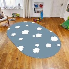 Viyana Home Dijital Baskılı Kaymaz Taban Yıkanabilir Oval Çocuk Odası Oyun Halısı, V-O-Çocuk-08-Mavi,