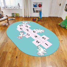 Viyana Home Dijital Baskılı Kaymaz Taban Yıkanabilir Oval Çocuk Odası Oyun Halısı, V-O-Çocuk-37-Turkuaz,
