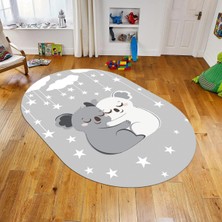 Viyana Home Dijital Baskılı Kaymaz Taban Yıkanabilir Oval Çocuk Odası Oyun Halısı, V-O-Çocuk-22-Gri,