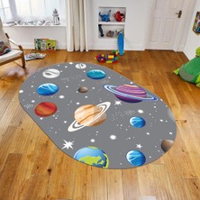 Viyana Home Dijital Baskılı Kaymaz Taban Yıkanabilir Oval Çocuk Odası Oyun Halısı, V-O-Çocuk-38-Gri,