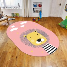 Viyana Home Dijital Baskılı Kaymaz Taban Yıkanabilir Oval Çocuk Odası Oyun Halısı, V-O-Çocuk-25-Pembe,