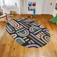 Viyana Home Dijital Baskılı Kaymaz Taban Yıkanabilir Oval Çocuk Odası Oyun Halısı, V-O-Çocuk-26-Antrasit,