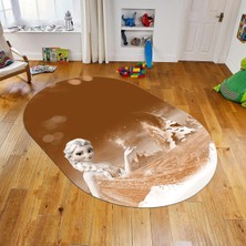 Viyana Home Dijital Baskılı Kaymaz Taban Yıkanabilir Oval Çocuk Odası Oyun Halısı, V-O-Çocuk-43-Kahverengi,