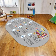 Viyana Home Dijital Baskılı Kaymaz Taban Yıkanabilir Oval Çocuk Odası Oyun Halısı, V-O-Çocuk-05-Gri ,