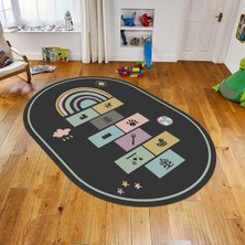 Viyana Home Dijital Baskılı Kaymaz Taban Yıkanabilir Oval Çocuk Odası Oyun Halısı, V-O-Çocuk-31-Antrasit,