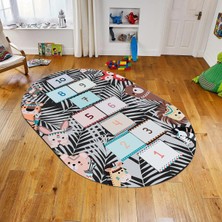 Viyana Home Dijital Baskılı Kaymaz Taban Yıkanabilir Oval Çocuk Odası Oyun Halısı, V-O-Çocuk-28-Antrasit,