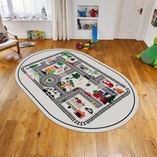 Viyana Home Dijital Baskılı Kaymaz Taban Yıkanabilir Oval Çocuk Odası Oyun Halısı, V-O-Çocuk-46-Gri,