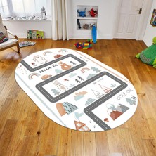 Viyana Home Dijital Baskılı Kaymaz Taban Yıkanabilir Oval Çocuk Odası Oyun Halısı, V-O-Çocuk-16-Beyaz,