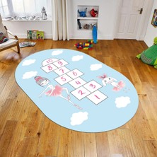Viyana Home Dijital Baskılı Kaymaz Taban Yıkanabilir Oval Çocuk Odası Oyun Halısı, V-O-Çocuk-04-Mavi,