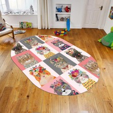 Viyana Home Dijital Baskılı Kaymaz Taban Yıkanabilir Oval Çocuk Odası Oyun Halısı, V-O-Çocuk-11-Pembe,