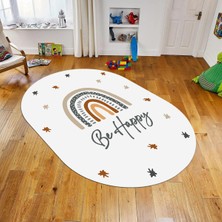 Viyana Home Dijital Baskılı Kaymaz Taban Yıkanabilir Oval Çocuk Odası Oyun Halısı, V-O-Çocuk-14-Beyaz,