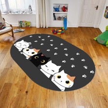 Viyana Home Dijital Baskılı Kaymaz Taban Yıkanabilir Oval Çocuk Odası Oyun Halısı, V-O-Çocuk-49-Antrasit,