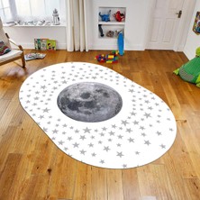 Viyana Home Dijital Baskılı Kaymaz Taban Yıkanabilir Oval Çocuk Odası Oyun Halısı, V-O-Çocuk-27-Beyaz,