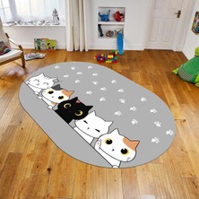 Viyana Home Dijital Baskılı Kaymaz Taban Yıkanabilir Oval Çocuk Odası Oyun Halısı, V-O-Çocuk-49-Gri,