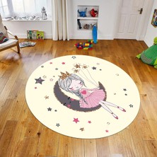 Viyana Home Dijital Baskılı Kaymaz Taban Yıkanabilir Yuvarlak Çocuk Odası Oyun Halısı, V-Y-Çocuk-13-Krem,