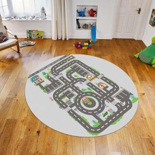 Viyana Home Dijital Baskılı Kaymaz Taban Yıkanabilir Yuvarlak Çocuk Odası Oyun Halısı, V-Y-Çocuk-17-Gri,