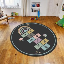 Viyana Home Dijital Baskılı Kaymaz Taban Yıkanabilir Yuvarlak Çocuk Odası Oyun Halısı, V-Y-Çocuk-31-Antrasit,