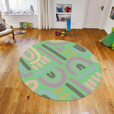Viyana Home Dijital Baskılı Kaymaz Taban Yıkanabilir Yuvarlak Çocuk Odası Oyun Halısı, V-Y-Çocuk-26-Yeşil,