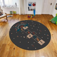 Viyana Home Dijital Baskılı Kaymaz Taban Yıkanabilir Yuvarlak Çocuk Odası Oyun Halısı, V-Y-Çocuk-30-Antrasit,