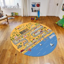 Viyana Home Dijital Baskılı Kaymaz Taban Yıkanabilir Yuvarlak Çocuk Odası Oyun Halısı, V-Y-Çocuk-07-Turuncu,