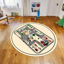 Viyana Home Dijital Baskılı Kaymaz Taban Yıkanabilir Yuvarlak Çocuk Odası Oyun Halısı, V-Y-Çocuk-46-Krem,