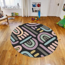 Viyana Home Dijital Baskılı Kaymaz Taban Yıkanabilir Yuvarlak Çocuk Odası Oyun Halısı, V-Y-Çocuk-26-Antrasit,