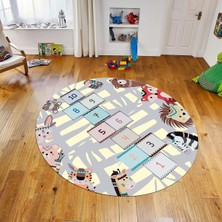 Viyana Home Dijital Baskılı Kaymaz Taban Yıkanabilir Yuvarlak Çocuk Odası Oyun Halısı, V-Y-Çocuk-28-Krem,