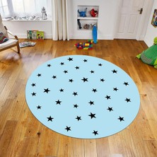 Viyana Home Dijital Baskılı Kaymaz Taban Yıkanabilir Yuvarlak Çocuk Odası Oyun Halısı, V-Y-Çocuk-32-Mavi,