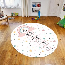 Viyana Home Dijital Baskılı Kaymaz Taban Yıkanabilir Yuvarlak Çocuk Odası Oyun Halısı, V-Y-Çocuk-12-Beyaz ,