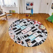 Viyana Home Dijital Baskılı Kaymaz Taban Yıkanabilir Yuvarlak Çocuk Odası Oyun Halısı, V-Y-Çocuk-28-Antrasit,