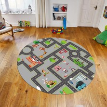 Viyana Home Dijital Baskılı Kaymaz Taban Yıkanabilir Yuvarlak Çocuk Odası Oyun Halısı, V-Y-Çocuk-20-Gri,