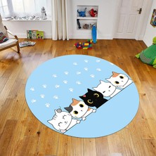 Viyana Home Dijital Baskılı Kaymaz Taban Yıkanabilir Yuvarlak Çocuk Odası Oyun Halısı, V-Y-Çocuk-49-Mavi,