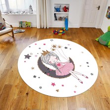 Viyana Home Dijital Baskılı Kaymaz Taban Yıkanabilir Yuvarlak Çocuk Odası Oyun Halısı, V-Y-Çocuk-13-Beyaz,