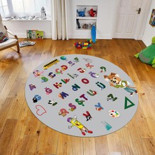 Viyana Home Dijital Baskılı Kaymaz Taban Yıkanabilir Yuvarlak Çocuk Odası Oyun Halısı, V-Y-Çocuk-33-Gri,