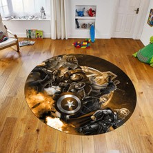 Viyana Home Dijital Baskılı Kaymaz Taban Yıkanabilir Yuvarlak Çocuk Odası Oyun Halısı, V-Y-Çocuk-39-Kahverengi,