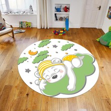 Viyana Home Dijital Baskılı Kaymaz Taban Yıkanabilir Yuvarlak Çocuk Odası Oyun Halısı, V-Y-Çocuk-34-Yeşil,