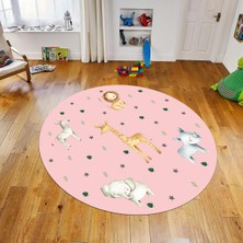Viyana Home Dijital Baskılı Kaymaz Taban Yıkanabilir Yuvarlak Çocuk Odası Oyun Halısı, V-Y-Çocuk-35-Pembe,