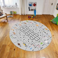 Viyana Home Dijital Baskılı Kaymaz Taban Yıkanabilir Yuvarlak Çocuk Odası Oyun Halısı, V-Y-Çocuk-36-Gri,