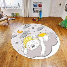 Viyana Home Dijital Baskılı Kaymaz Taban Yıkanabilir Yuvarlak Çocuk Odası Oyun Halısı, V-Y-Çocuk-34-Gri,