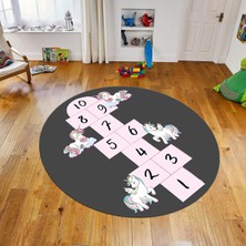 Viyana Home Dijital Baskılı Kaymaz Taban Yıkanabilir Yuvarlak Çocuk Odası Oyun Halısı, V-Y-Çocuk-37-Antrasit,
