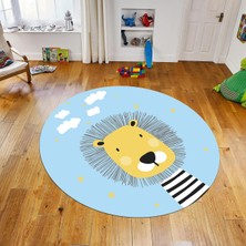 Viyana Home Dijital Baskılı Kaymaz Taban Yıkanabilir Yuvarlak Çocuk Odası Oyun Halısı, V-Y-Çocuk-25-Mavi,