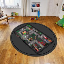 Viyana Home Dijital Baskılı Kaymaz Taban Yıkanabilir Yuvarlak Çocuk Odası Oyun Halısı, V-Y-Çocuk-46-Antrasit,