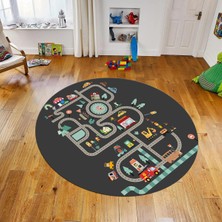 Viyana Home Dijital Baskılı Kaymaz Taban Yıkanabilir Yuvarlak Çocuk Odası Oyun Halısı, V-Y-Çocuk-48-Antrasit,